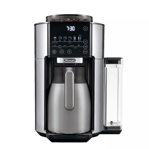 De'Longhi TrueBrew Drip Coffee Maker, Built in Grinder, Single Serve, 8 oz to 24 oz with 40 oz Carafe, Hot or Iced Coffee, Stainless,CAM51035M, Silver/Black