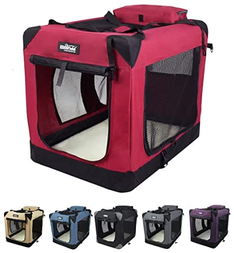 EliteField 3-Door Folding Soft Dog Crate with Carrying Bag and Fleece Bed (2 Year Warranty), Indoor & Outdoor Pet Home (20" L x 14" W x 14" H, Maroon)