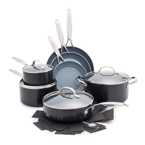 GreenPan 11 Piece Valencia Pro Ceramic Nonstick Cookware Set, PFAS-Free, Induction Ready, Hard Anodized Pots & Pans with Lids, Compatible on All Cooktops, Dishwasher & Oven Safe, Gray